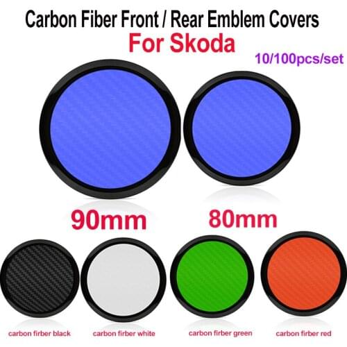 10X 100X 90mm 80mm Carbon Fiber Car Front Hood Emblem Rear Covers For Octavida Bora Jetta Fabia Black/Green/Blue/White/Red