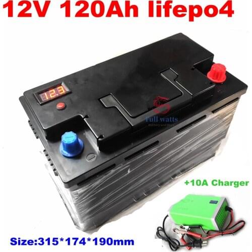 12.8V Lifepo4 12V 120AH lithium battery BMS 4S for inverter Boats motorhome UPS Go Cart Solar energy storage +10A Charger