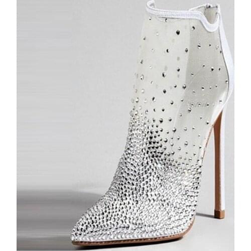 2020 Women Summer Shoes Pointed Toe Transparent Sandals with Crystal Rhinestone For Woman Sexy Big Size 43,44,45,46