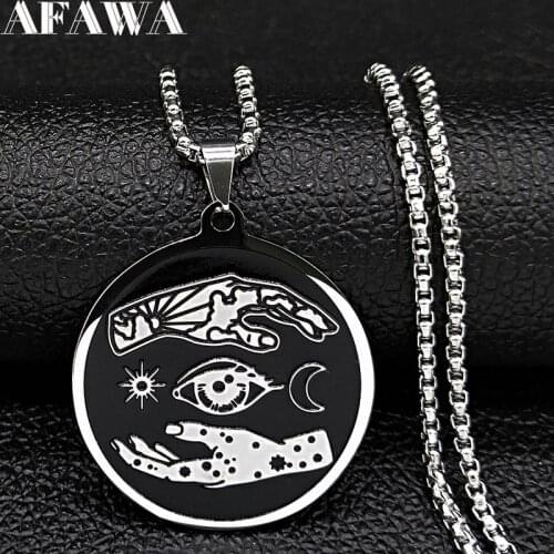 2021 Witchcraft Hand Eyes Moon and Sun Stainless Steel Statement Necklace Women Silver Color Necklaces Jewerly joyas N3286S02