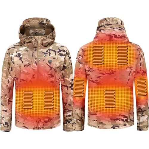 2021 Winter Electric Heating Jacket USB Smart Men Women Thick Heated Jackets Camouflage Hooded Heat Hunting Ski Suit