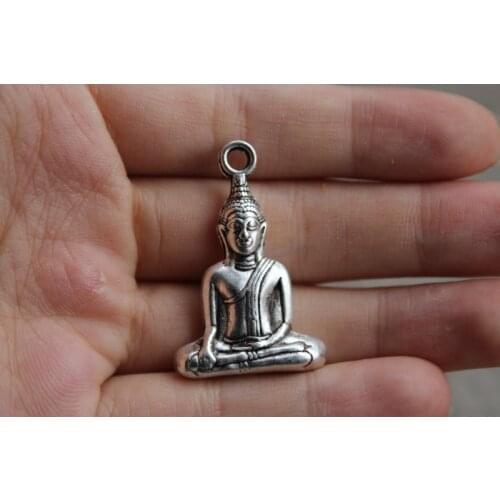 5pcs silver tone Meditating Buddha Meditation Yoga Sitting Buddha Charm Pendants 35*22*8mm