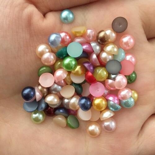 6mm 300pieces/lot Random mixing Half plastic Pearl Bead Flat Back Scrapbook Flatback Beads DIY wedding decoration VJ6