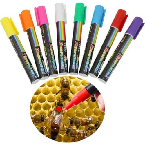 8 Pcs 8 Colors Queen King Bee Marker Pen Marking Bevel Beekeeping Tools Queen Mark Plastic Marks Pen Liquid Chalk