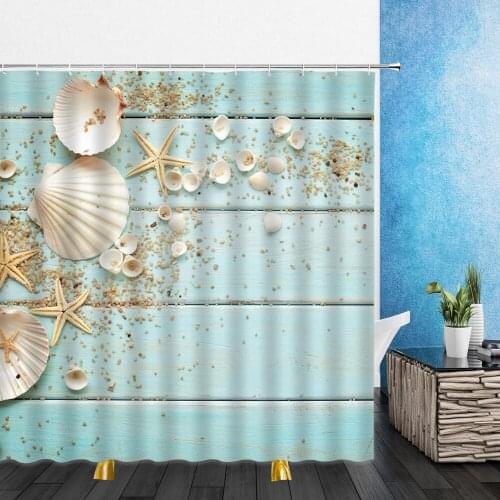 White Flowers Shower Curtains Shell Starfish Blue Deck 3D Print Waterproof Bathroom Home Decor Bathtub Polyester Curtain Set