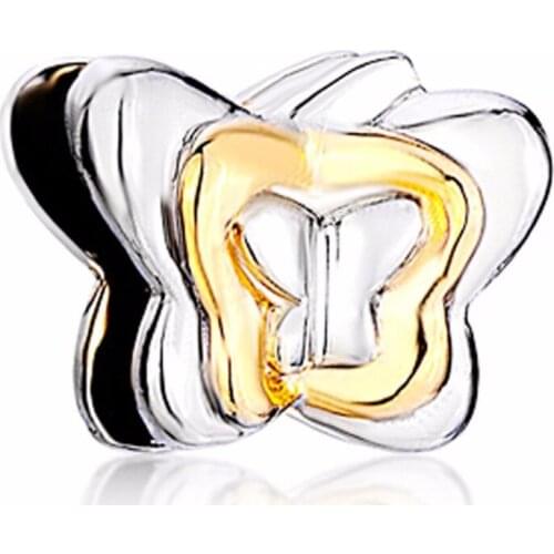 Three-dimensional animal charm gold butterfly amulet original brand design DIY jewelry Fit Pandora Bracelet Necklace