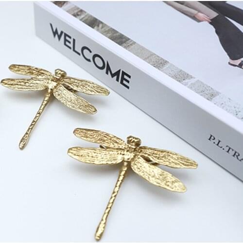 Bonjean Pure Copper Dragonfly Drawer Cabinet Door Wardrobe Locker Handle Gold Hardware Furniture Knobs Diy Handles Accessories