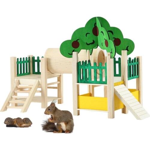 Wooden Hamster Playstand Playground Perch Gym Stand Playpen Ladders Exercise Playgym With Feeder Cage Accessories Exercise Toy