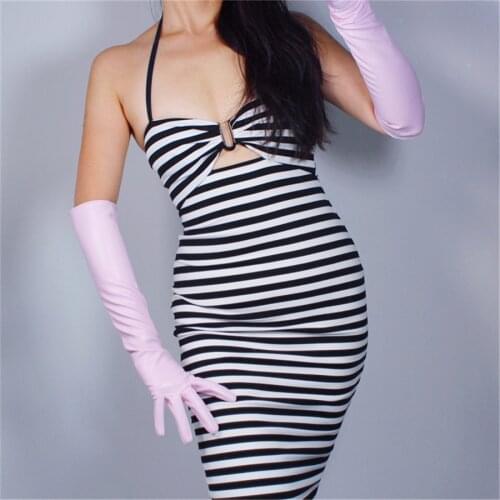 Long Leather Gloves 50cm Elbow Simulation Leather Imitation Leather Sheepskin Cherry Light Pink PUQF50