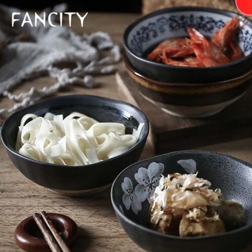 FANCITY Japanese style rice bowl eating bowl household retro ceramic bowl dessert bowl small soup bowl salad bowl creative table