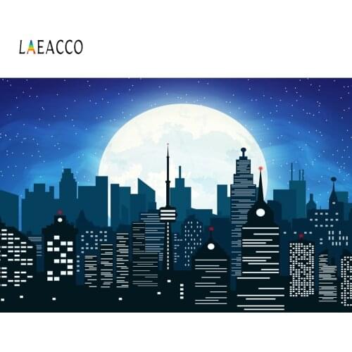Laeacco Comic City Photophone Buildings Moon Star Photography Backgrounds Birthday Photozone Photo Backdrops For Photo Studio