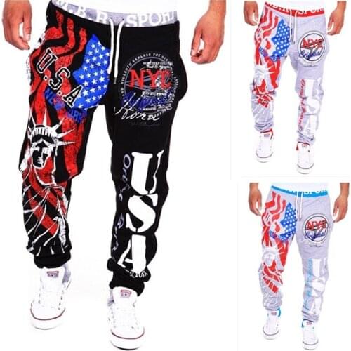 HOT 2019 Outdoor Digital printing hip hop sweatpants mens liberty the flag sports Jogging leg beam Running Loose harem pants