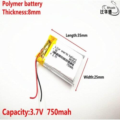 Good Qulity 3.7V,750mAH,802535 Polymer lithium ion / Li-ion battery for TOY,POWER BANK,GPS,mp3,mp4