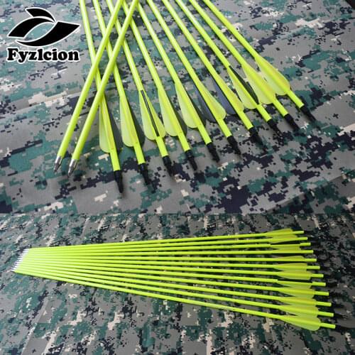 6/12/24pcs Hunting Composite Bow Fluorescent Yellow shaft Carbon Arrow Replaceable Arrow 30 Inches Yellow Black Vanes