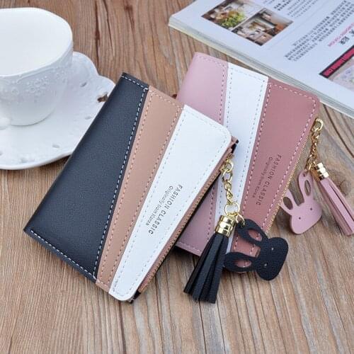 Wallet Women Short Geometric Patchwork Cute Hasp Female Pu Leather Zipper Coin Purses Card Holder Fashion Ladies Money Clip