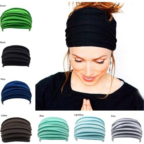 Summer Stretch Hair Band Nonslip Elastic Folds Yoga Hairband Fashion Wide Sports Headband Running Accessories 13 Colors