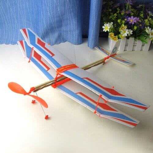 DIY Assembled Helicopter Model Rubber Band Power Gliding Aircraft Children Puzzle Aircraft Stitching Toys Random Color