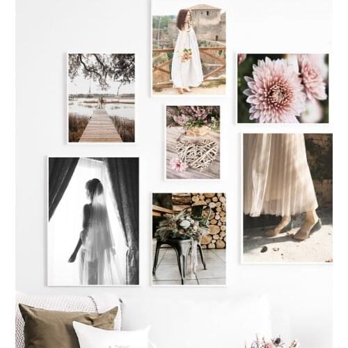 Bridge Flower Fashion Girl Landscape Wall Art Canvas Painting Nordic Posters And Prints Wall Pictures For Living Room Home Decor
