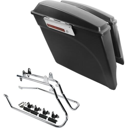 Motorcycle 5" Stretched Matte Black Saddlebags Chrome Conversion Brackets For Harley Softail 1986-2013