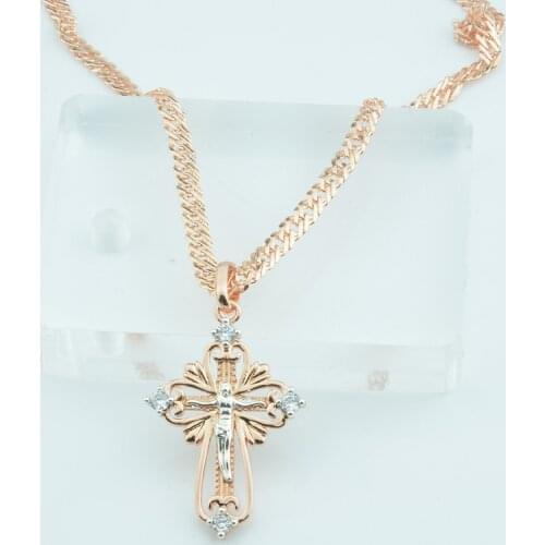 Traditional Crosee Pendant Womens Men 585 Gold Color Crucifix Necklace 50cm Chains