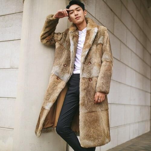 Mens Fur Coat Long Winter Jacket Men Natural Rabbit Fur Coat Warm Overcoat Real Fur Jacket Fashion Luxury Coats 1612 KJ3331