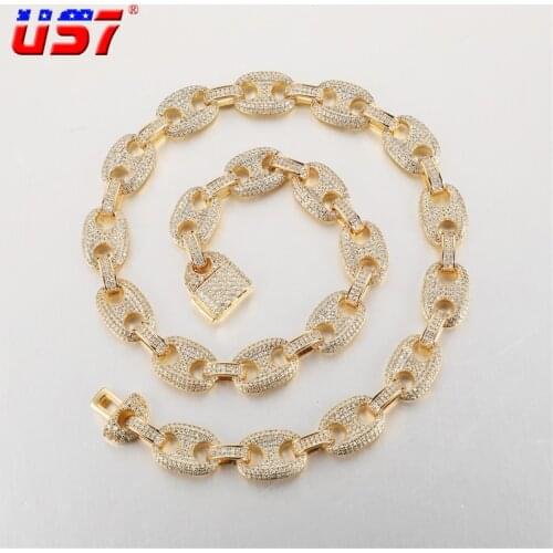 US7 Male Cuban Hiphop 12mm Coffee Beans Necklace Full Bling Iced Out Cubic Zorcons Gold-plated Copper Hip Hop Jewelry Gifts