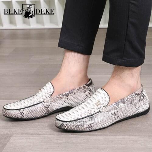 Real Snake Leather Casual Shoes Men Fashion Luxury Flats Loafers Breathable Driving Shoes Designer Office Boat Zapatos Hombre