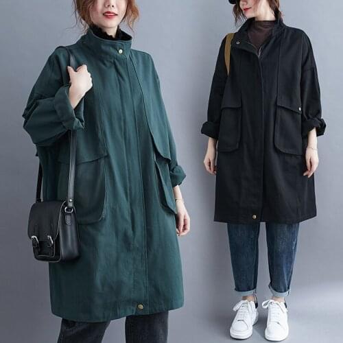 New Arrivals Hooded Windbreakers Womens Spring Oversize Loose Trench Coats Fashion Solid Overcoat Zipper Big Pocket Long Coats