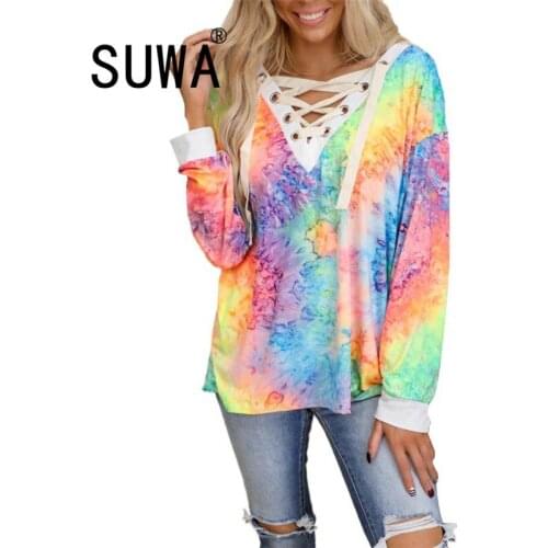 Wholesale Workout Clothes Tie Dye Oversized Sweatshirt Women Long Sleeve Pullover Top Casual Home Wear Streetwear