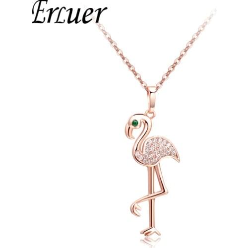 Rose Gold Colors Crystal Zircon Jewelry Charm Necklaces & Choker flamingo Pendants For Women Ladies Girl Lover Gift