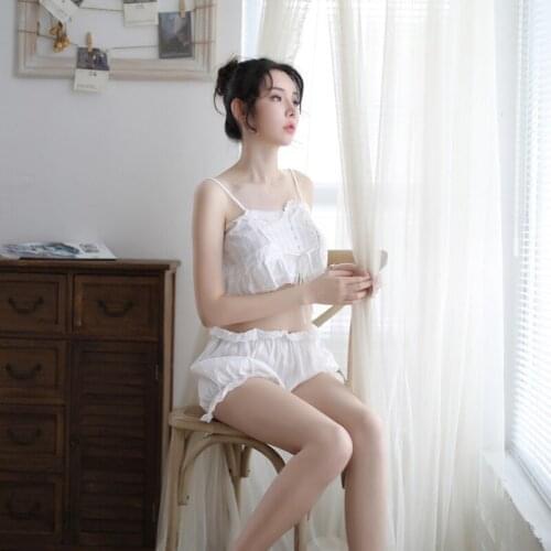 Sexy Pajamas Set for Women White Pyjamas Suits Soft Sleepwear Fashion Shirts+Shorts Underwear Sling Lace Pijama