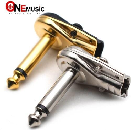 Flat Type Mono 6.35 Angle Audio Cable Plug 1/4' Mono Plug Metal Plug Guitar Effect Patch Cable Plug Gold/Chrome