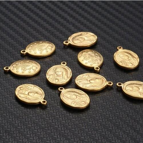 5pcs Stainless Steel Portrait Virgin Mary Pendant Anti-Corrosion Oval Round Catholicism Pendant Charm Jewelry Making Accessories