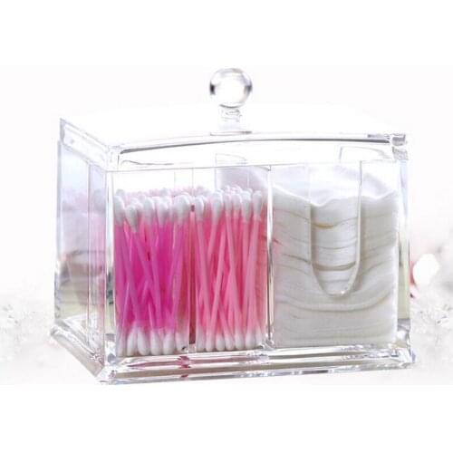 QuickDone Crystal Acrylic Storage Box Cotton Swab & Toothpick Holder Cosmetic Makeup Tool Organizer Box HG0523