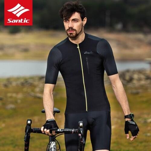 Santic Men MTB Short Sleeve Breathable Fabric Italian Cuffs MTB Quick Dry Cycling Shirt Short Jersey Sleeve Bicycle Clothes