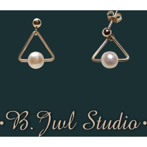 B.Jwl Studio14K Gold-plated Pearl Earrings Triangle Ladies Pearl Earrings Ladies Party Freshwater Pearl Earrings 2021 New