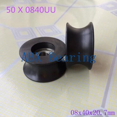 50PCS 0840UU BU0840 608ZZ 608Z 608 U Groove pulley ball bearings 8x40x20.7mm door bearing coated PA66 nylon 1.57inches bearing