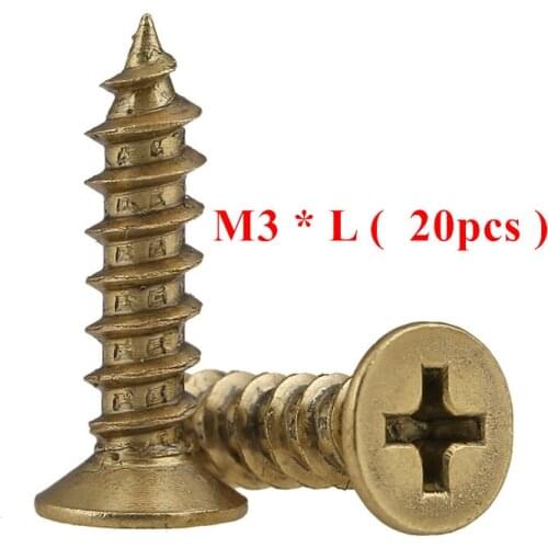 20pcs KA M3*6/8/10/12/16/20mm Brass Phillips Flat Countersunk head self tapping screws 3mm Laptop wood self-tapping screw