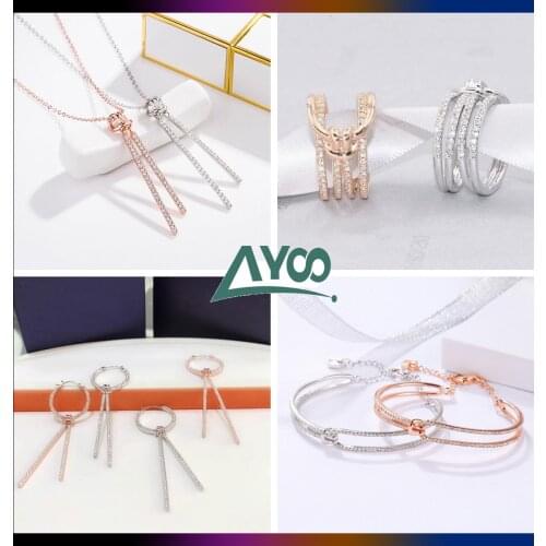 SWA Fashion Jewelry Original Charm Rose Gold Twist Geometric Crystal Series Necklace Bracelet Earring Set Romantic Gift