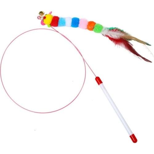 Funny Cat Toy Fishing Rod Kitten Cat Pet Toy Stick Teaser Rainbow Streamer Interactive Cat Play Wand With Feather Toys For Cats