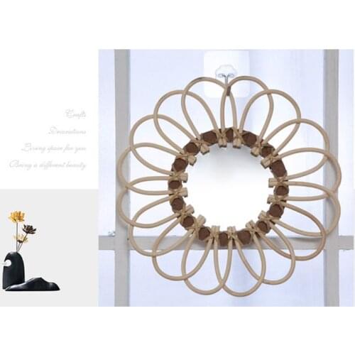 1PCS Rattan Innovative Art Decoration Round Makeup Mirror Dressing Bedroom Bathroom Wall Hanging Mirrors Home Craft Photo Tool