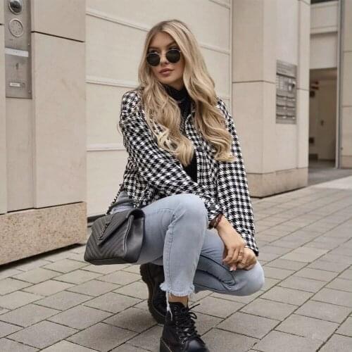 Fad New Fall Winter Women Jacket Cropped Checked Short Women Coat Chic Vogue High Street Female Streetwear Tops