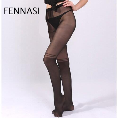 FENNASI Jacquard Striped Patchwork Women Tights with Plaid Pattern Knee High T Crotch Sexy Pantyhose Female Erotic Black Tights