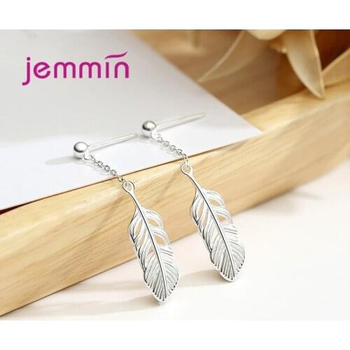 925 Sterling Silver Stud Earrings For Women Girls Party 2021 Trend Feather Design Fashion Jewelry Wholesale