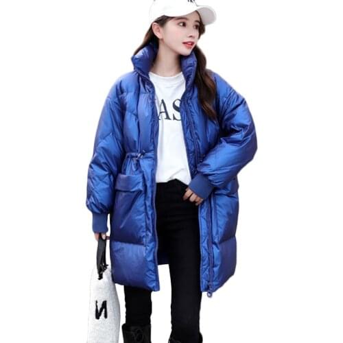 2021 New Bright Face Down Jacket Womens 90% White Duck Down Winter Fashion Long Warm Down Outerwear Windproof Parka Overcoat