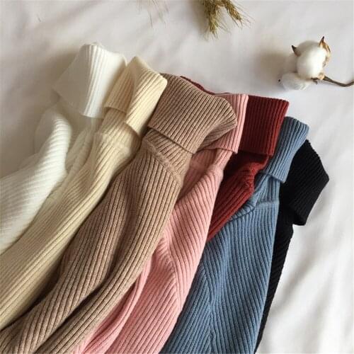 2021 Autumn Winter Thick Sweater Women Knitted Ribbed Pullover Sweater Long Sleeve Turtleneck Slim Jumper Soft Warm