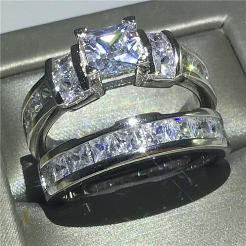 Vintage ring Bridal sets 925 Sterling silver Princess cut Sona AAAA cz Engagement Wedding Band Rings for women Finger Jewelry