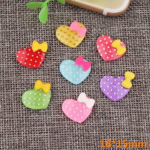10pcs 18*15mm Ribbon Knot Bow Polka Dots Printing Transparent Colorful Acrylic Resin Planar Cabochons Clay Beads Ornaments