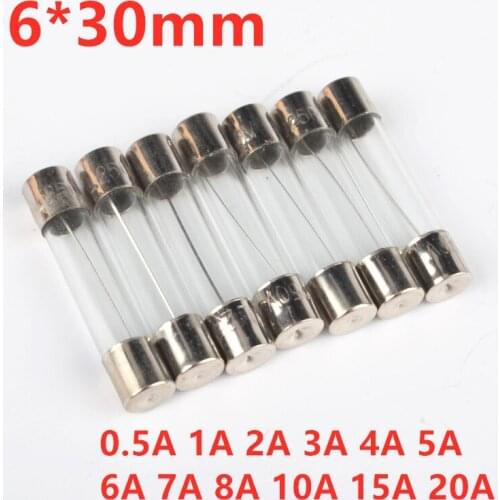 10PC 6x30mm Fast Quick Blow Glass Tube Fuse 0.5A 1A 2A 3A 4A 5A 6A 7A 8A 10A 12A 15A 20A/250V 6*30