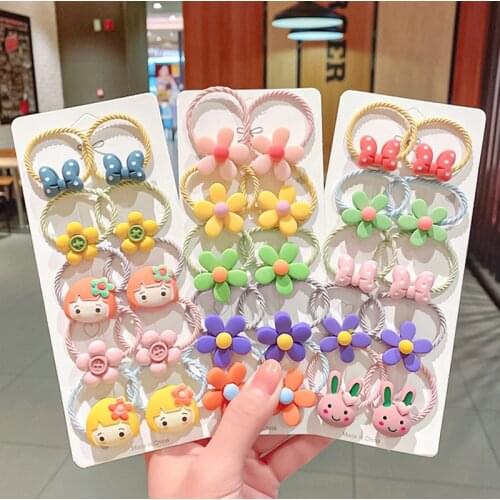 10pcs/lot Cartoon Cat Rabbit Flower Hair Ties Gum Elastic Hair Bands For Girls Party Hair Rubber Bands Kids Hair Accessories Set